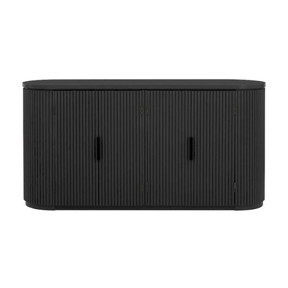 Vertical Striped Door Storage Cabinet with Metal Handles, Adjustable, Suitable for Study, Entryway and Living Room