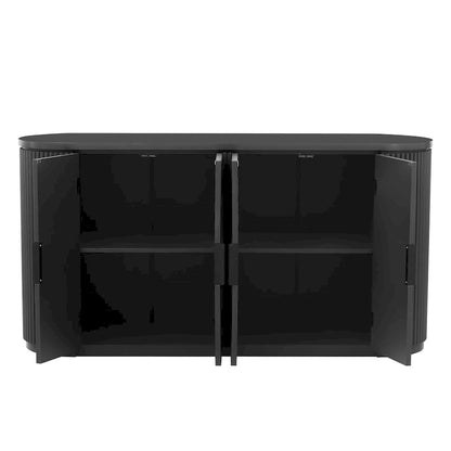 Vertical Striped Door Storage Cabinet with Metal Handles, Adjustable, Suitable for Study, Entryway and Living Room