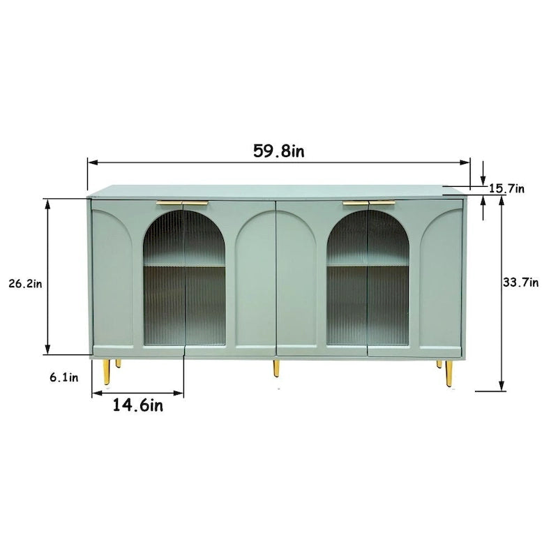 Accent Cabinet Lacquered Wooden Cabinet with 4 Glass Doors Sideboard Buffet Server Cabinet Storage Cabinet