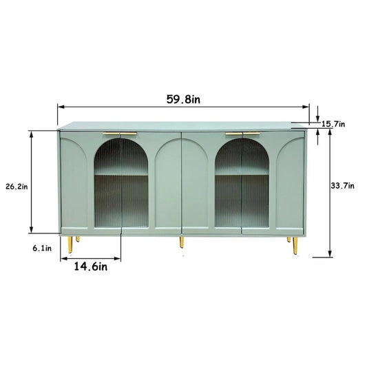 Accent Cabinet Lacquered Wooden Cabinet with 4 Glass Doors Sideboard Buffet Server Cabinet Storage Cabinet