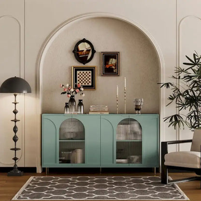 Accent Cabinet Lacquered Wooden Cabinet with 4 Glass Doors Sideboard Buffet Server Cabinet Storage Cabinet