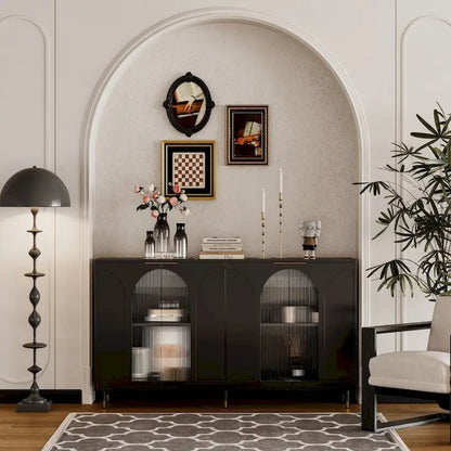 Accent Cabinet Lacquered Wooden Cabinet with 4 Glass Doors Sideboard Buffet Server Cabinet Storage Cabinet