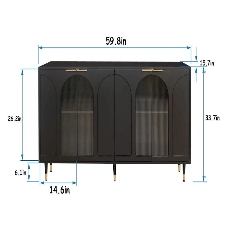Accent Cabinet Lacquered Wooden Cabinet with 4 Glass Doors Sideboard Buffet Server Cabinet Storage Cabinet