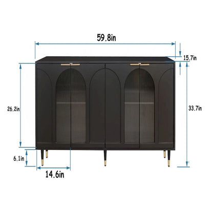 Accent Cabinet Lacquered Wooden Cabinet with 4 Glass Doors Sideboard Buffet Server Cabinet Storage Cabinet