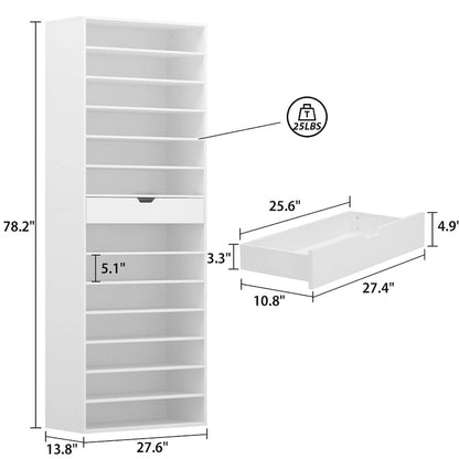Versatile Storage Solution White Shoe Cabinet for Flats Boots 78.18H