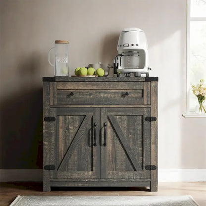 Modern Farmhouse Double Barn Door Accent Cabinet,30 Inch,BLACK PINE