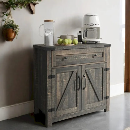 Modern Farmhouse Double Barn Door Accent Cabinet,30 Inch,BLACK PINE