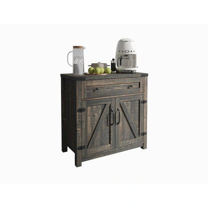 Modern Farmhouse Double Barn Door Accent Cabinet,30 Inch,BLACK PINE