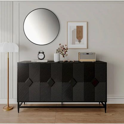 Accent Black Lacquered 4 Door Wooden Cabinet Sideboard Buffet Server Storage Cabinet, for Living Room,Office, Kitchen
