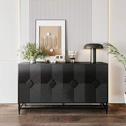 Accent Black Lacquered 4 Door Wooden Cabinet Sideboard Buffet Server Storage Cabinet, for Living Room,Office, Kitchen