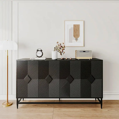 Accent Black Lacquered 4 Door Wooden Cabinet Sideboard Buffet Server Storage Cabinet, for Living Room,Office, Kitchen
