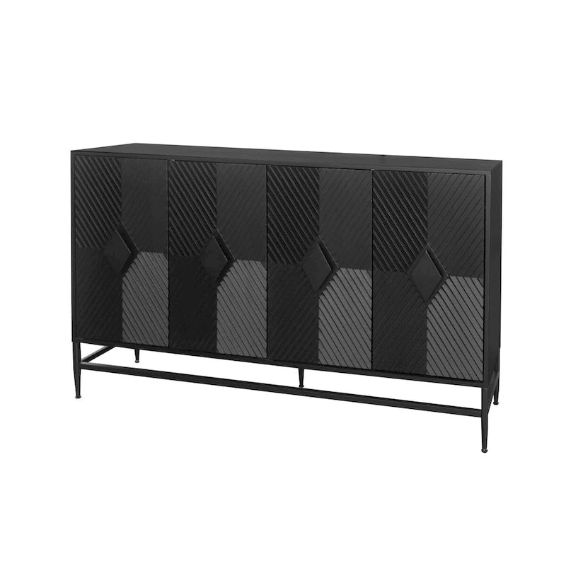 Accent Black Lacquered 4 Door Wooden Cabinet Sideboard Buffet Server Storage Cabinet, for Living Room,Office, Kitchen