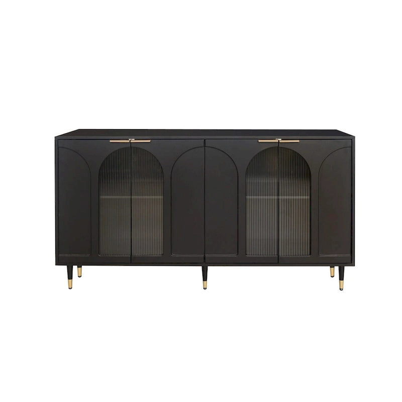 Accent Black Lacquered 4 Door Wooden Cabinet Sideboard Buffet Server Storage Cabinet, for Living Room,Office, Kitchen