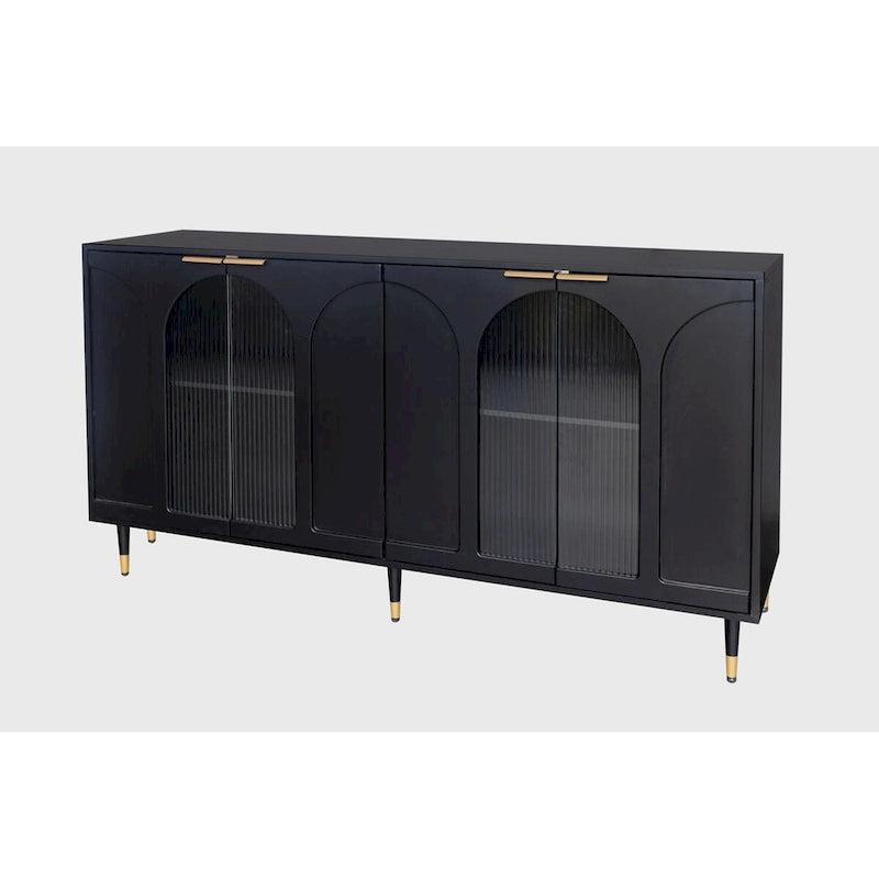 Accent Black Lacquered 4 Door Wooden Cabinet Sideboard Buffet Server Storage Cabinet, for Living Room,Office, Kitchen
