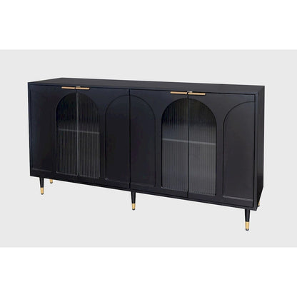 Accent Black Lacquered 4 Door Wooden Cabinet Sideboard Buffet Server Storage Cabinet, for Living Room,Office, Kitchen