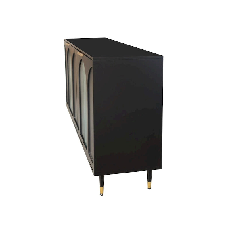 Accent Black Lacquered 4 Door Wooden Cabinet Sideboard Buffet Server Storage Cabinet, for Living Room,Office, Kitchen