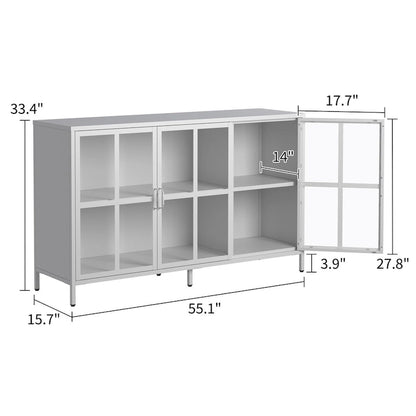 Sideboard Buffet Cabinet with Storage Steel Storage Cabinet ,Adjustable Feet,Glass Doors,Large Capacity Organizer