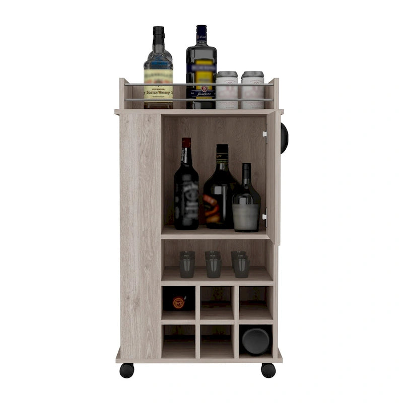 Bar Cart with Cabinet,Wine Cabinet,Liquor Cabinet,6 Built-in Wine Rack and Casters