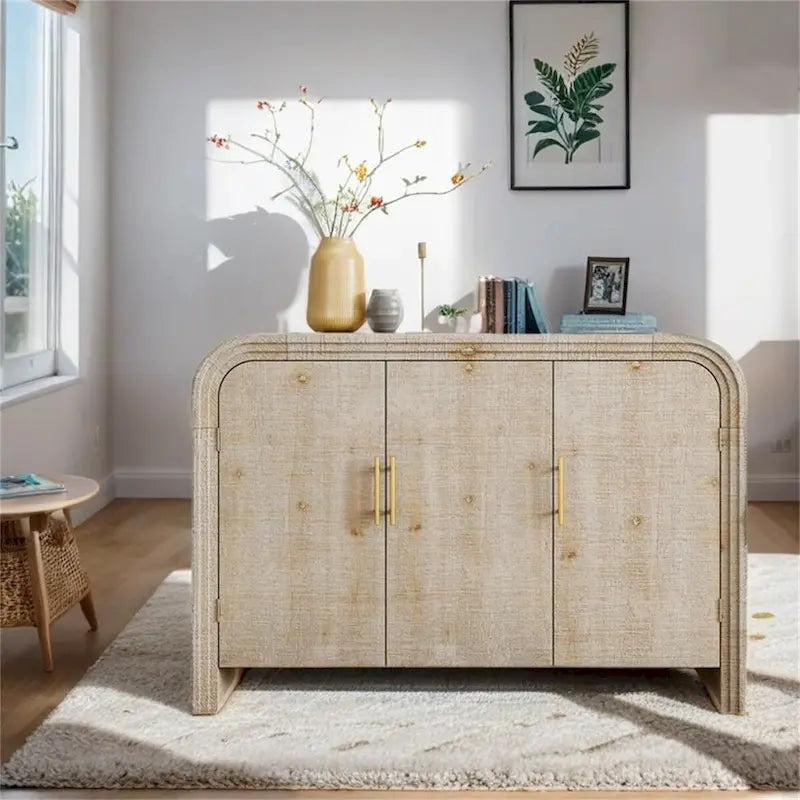 Retro Minimalist Curved Sideboard w/Gold Handles & Adjustable Dividers