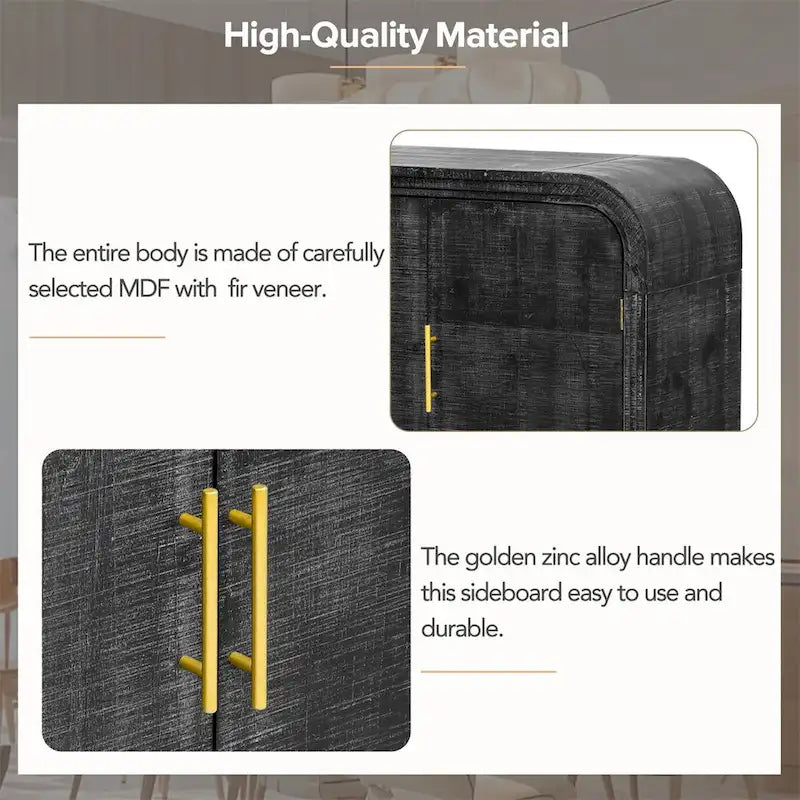 Retro Minimalist Curved Sideboard w/Gold Handles & Adjustable Dividers