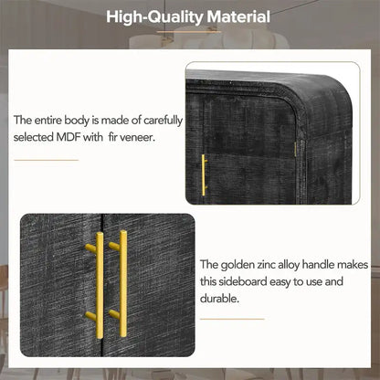 Retro Minimalist Curved Sideboard w/Gold Handles & Adjustable Dividers