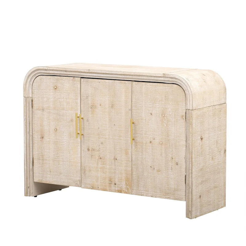 Retro Minimalist Curved Sideboard w/Gold Handles & Adjustable Dividers