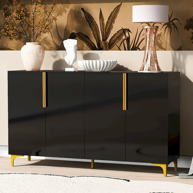 55 Sideboard Storage Cabinet with Adjustable Shelves, Glossy Finish