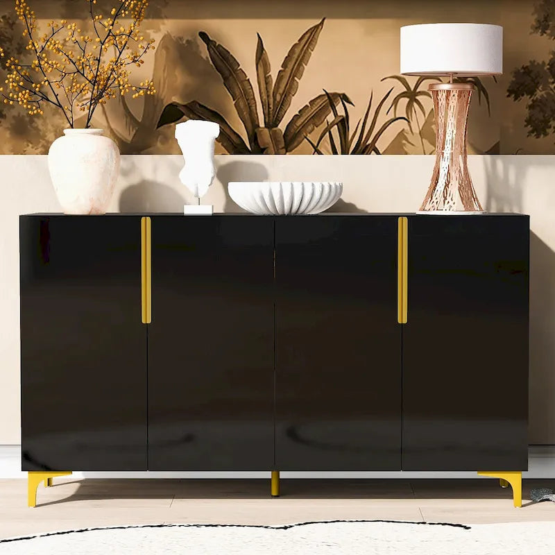 55 Sideboard Storage Cabinet with Adjustable Shelves, Glossy Finish