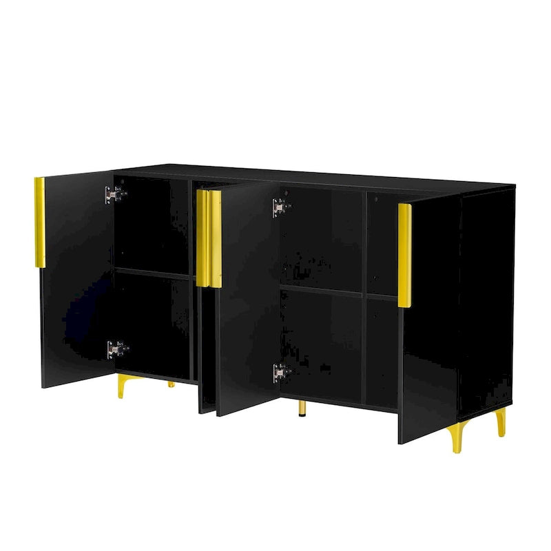55 Sideboard Storage Cabinet with Adjustable Shelves, Glossy Finish