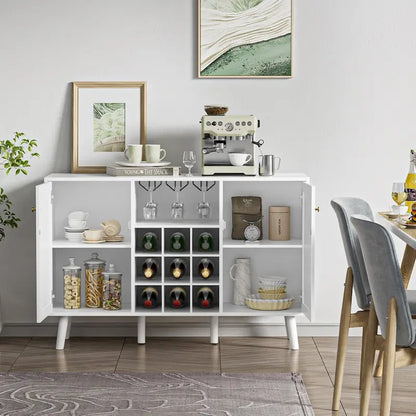 Anmytek 2-Door Modern Kitchen Buffet Sideboard Storage Cabinet with Wine Rack and Glass Holder