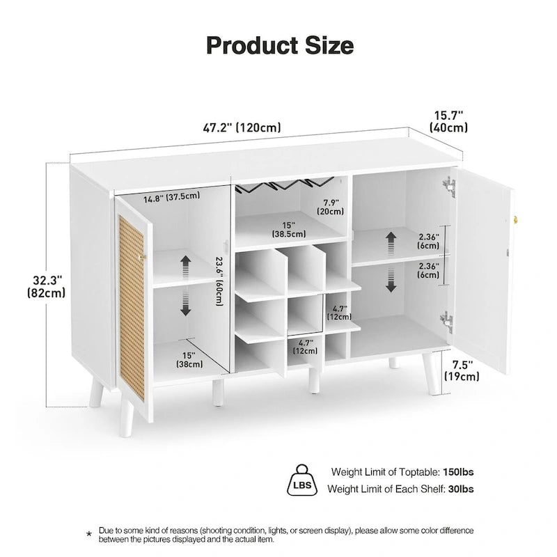 Anmytek 2-Door Modern Kitchen Buffet Sideboard Storage Cabinet with Wine Rack and Glass Holder