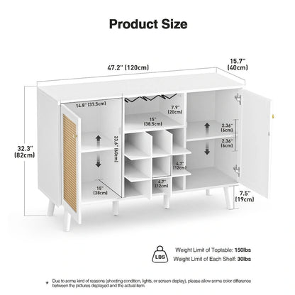 Anmytek 2-Door Modern Kitchen Buffet Sideboard Storage Cabinet with Wine Rack and Glass Holder