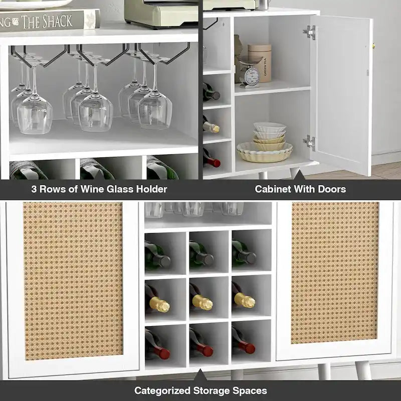 Anmytek 2-Door Modern Kitchen Buffet Sideboard Storage Cabinet with Wine Rack and Glass Holder