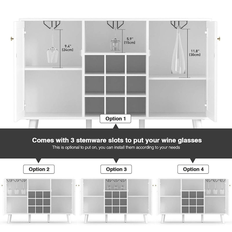 Anmytek 2-Door Modern Kitchen Buffet Sideboard Storage Cabinet with Wine Rack and Glass Holder