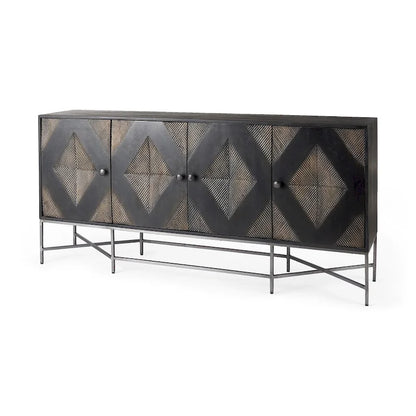 Hogarth I Two-Tone Brown Solid Wood Base Silver Frame 4 Cabinet Sideboard