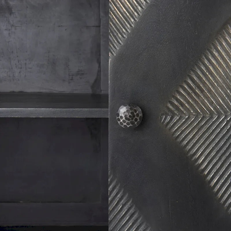 Hogarth I Two-Tone Brown Solid Wood Base Silver Frame 4 Cabinet Sideboard