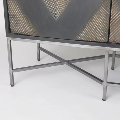 Hogarth I Two-Tone Brown Solid Wood Base Silver Frame 4 Cabinet Sideboard