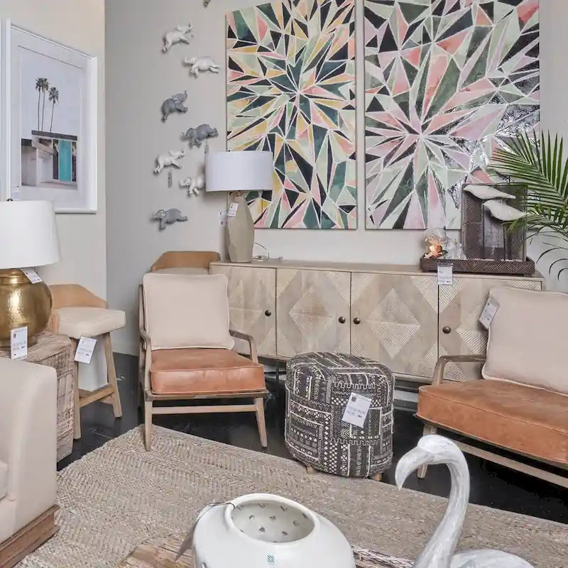 Hogarth I Two-Tone Brown Solid Wood Base Silver Frame 4 Cabinet Sideboard