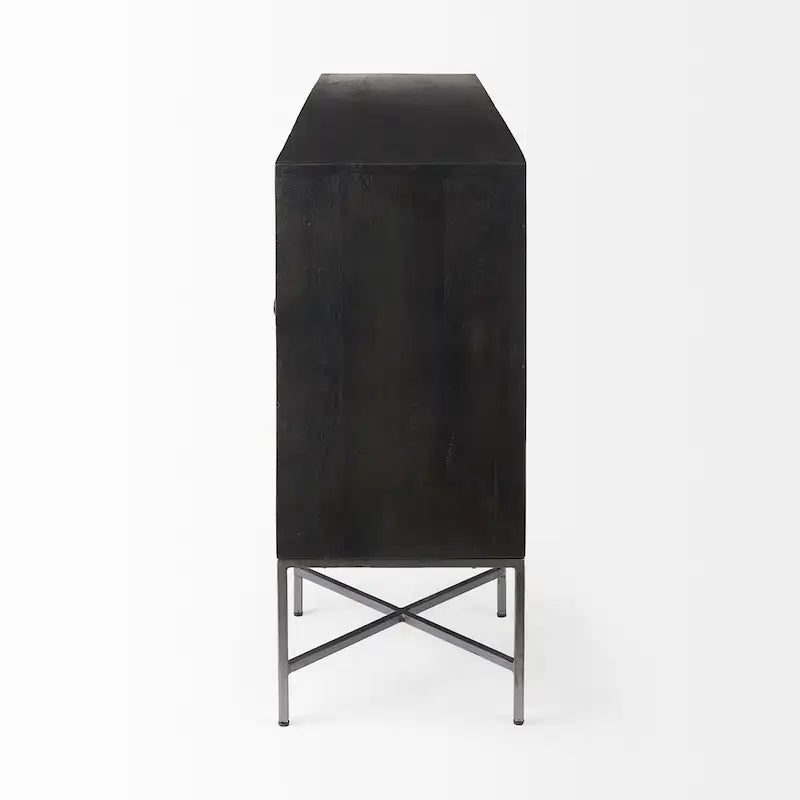 Hogarth I Two-Tone Brown Solid Wood Base Silver Frame 4 Cabinet Sideboard