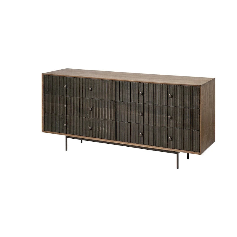 Grace Two-Tone Brown Solid Wood 6 Drawer Sideboard - 70.0L x 18.0W x 31.0H