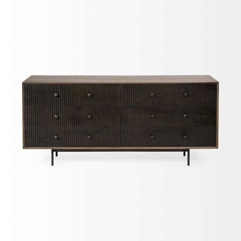 Grace Two-Tone Brown Solid Wood 6 Drawer Sideboard - 70.0L x 18.0W x 31.0H