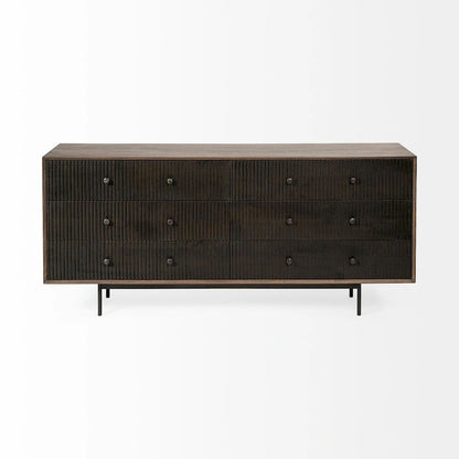 Grace Two-Tone Brown Solid Wood 6 Drawer Sideboard - 70.0L x 18.0W x 31.0H