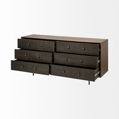 Grace Two-Tone Brown Solid Wood 6 Drawer Sideboard - 70.0L x 18.0W x 31.0H