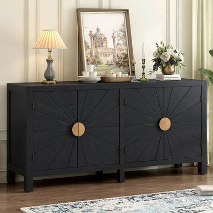 Ash Veneer Cabinet with Radiating Line Pattern Doors