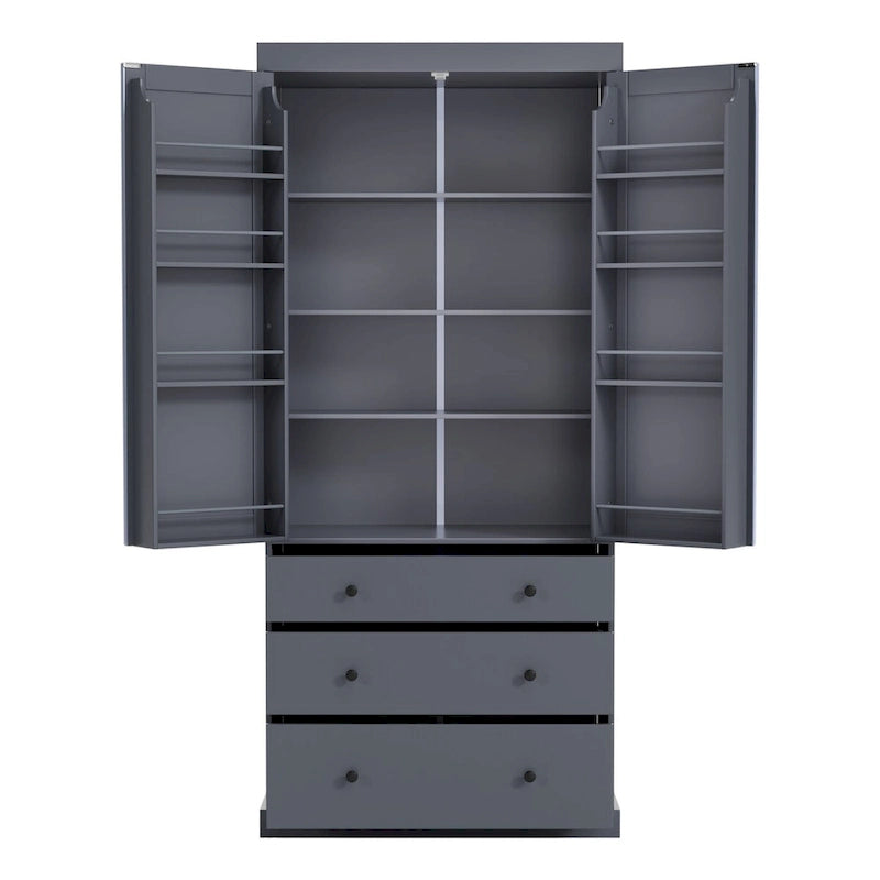 77inch Kitchen Pantry, Freestanding Tall Cupboard Storage Cabinet with 3 Adjustable Shelves,8 Door Shelves,3 Drawers for Kitchen