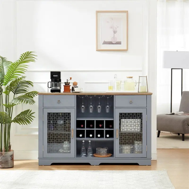 Modern Farmhouse Buffet Cabinet with 2 Drawers and Elegant Glass Door