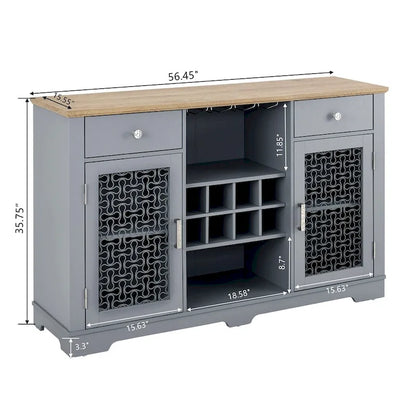 Modern Farmhouse Buffet Cabinet with 2 Drawers and Elegant Glass Door