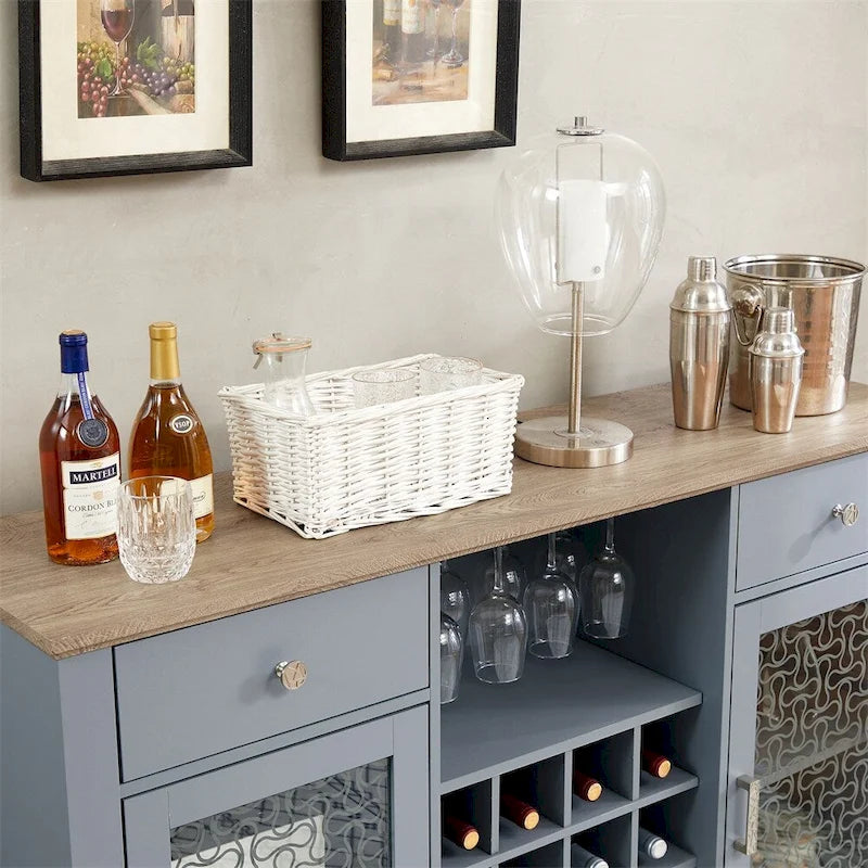 Modern Farmhouse Buffet Cabinet with 2 Drawers and Elegant Glass Door