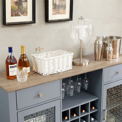 Modern Farmhouse Buffet Cabinet with 2 Drawers and Elegant Glass Door