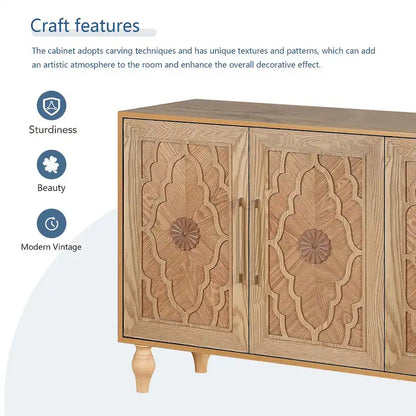 Vintage Carved Flower Door Cabinet With Adjustable Shelves